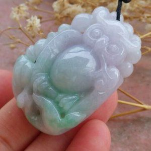 Certified Natural Myanmar Burma A Jade jadeite Owl Lotus Flower Pendant Necklace
